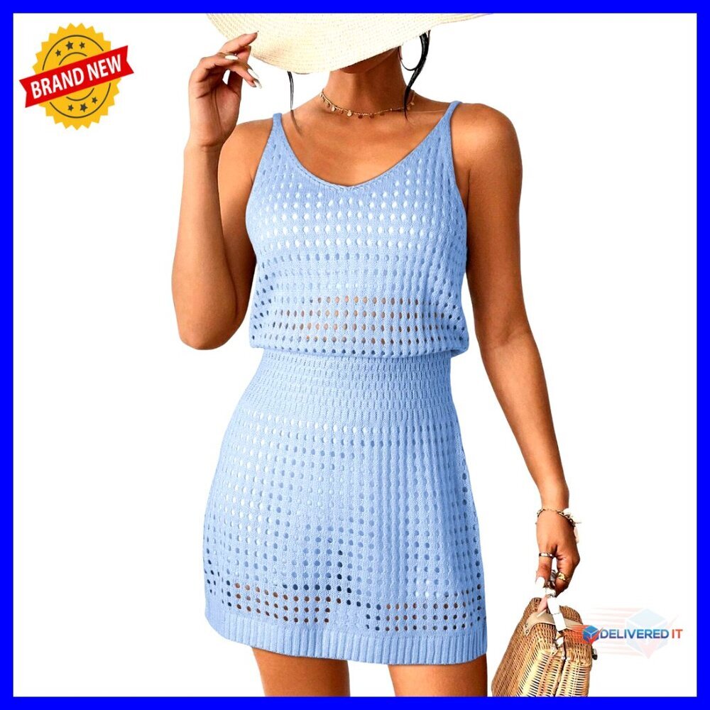 Crochet Hollow Out Knit Beach Cover Up Elegant Resort Wear Cruise Outfit